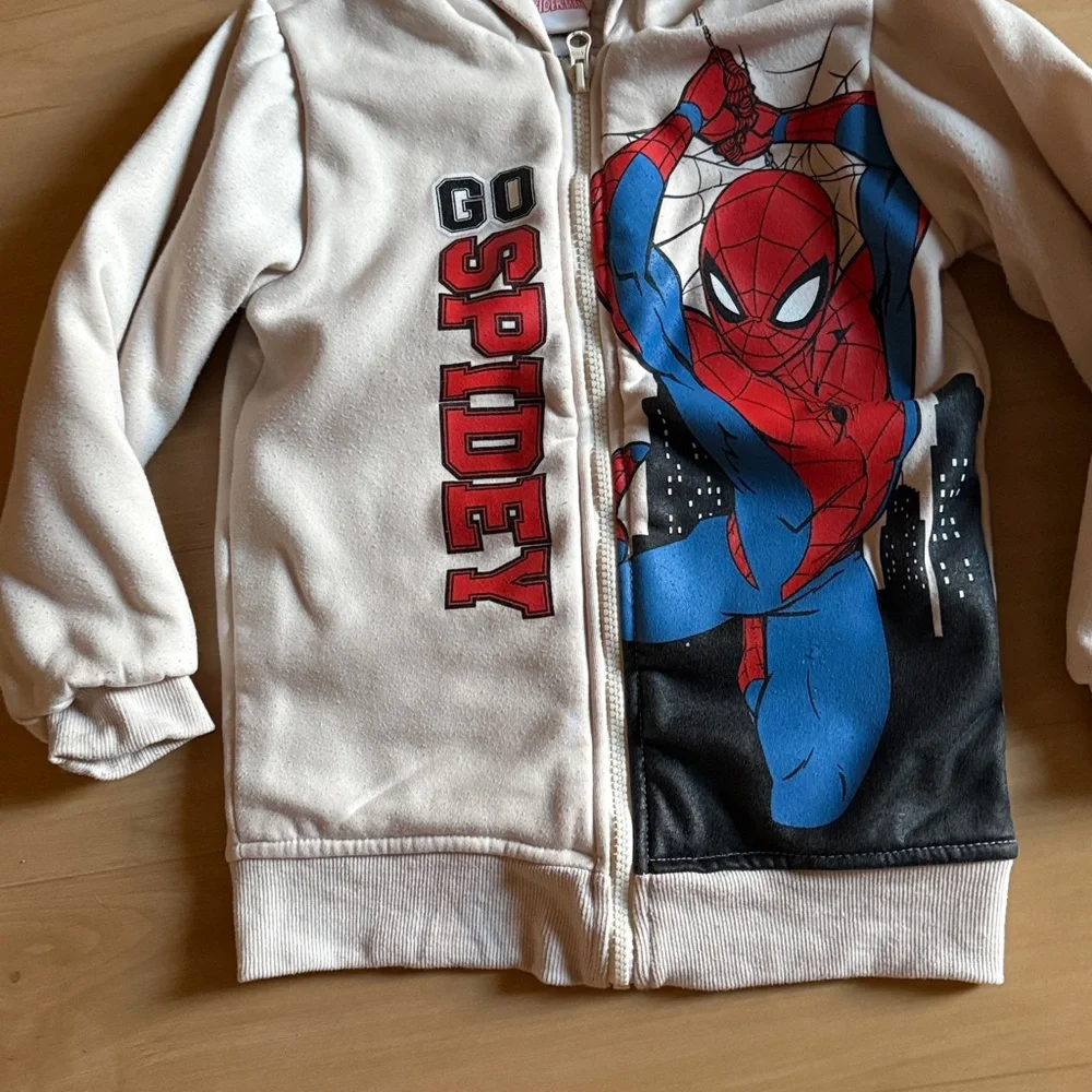 MARVEL SPIDER-MAN KIDS BOYS SHERPA LINED HOODIE JACKET CREAM SUPER WARM SIZE 7